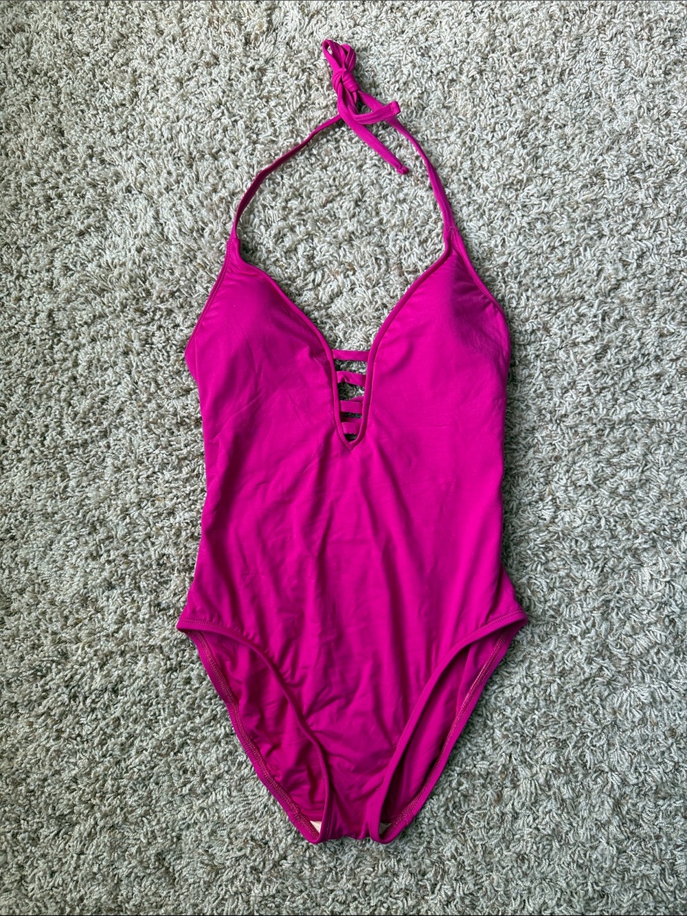Magenta Halter One-Piece Swimsuit with Ladder Front Detail and Strappy Back
